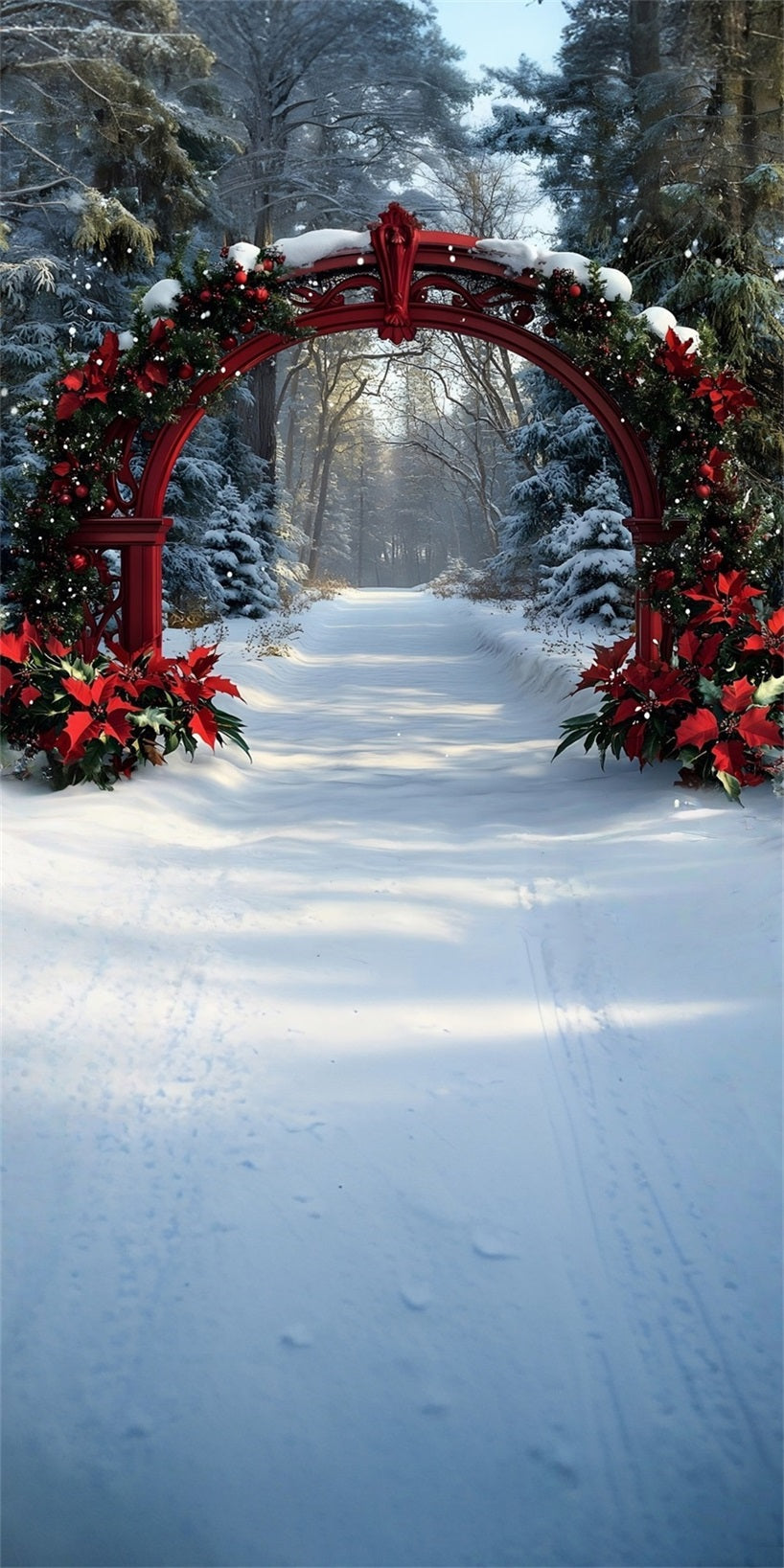 Toile de fond Noël Arche Rouge et Sentier Bosquet de Cèdres MRR8-123