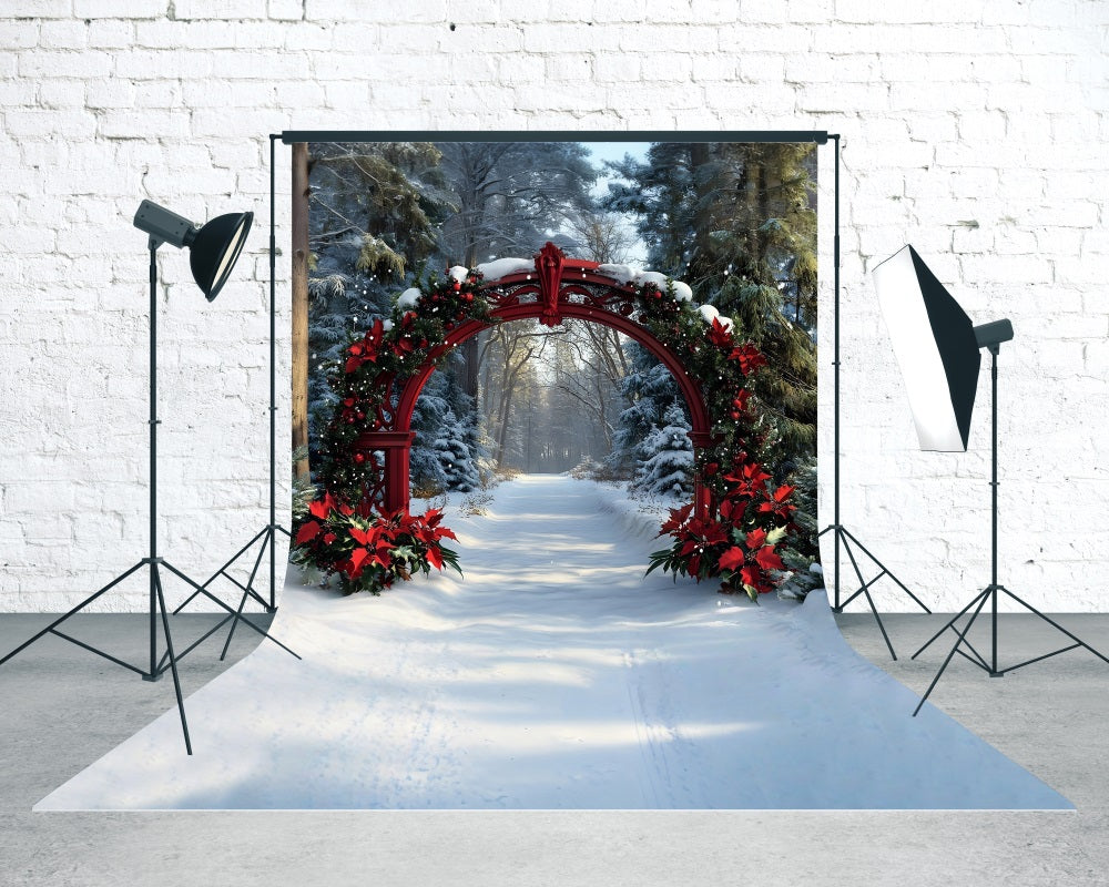 Toile de fond Noël Arche Rouge et Sentier Bosquet de Cèdres MRR8-123