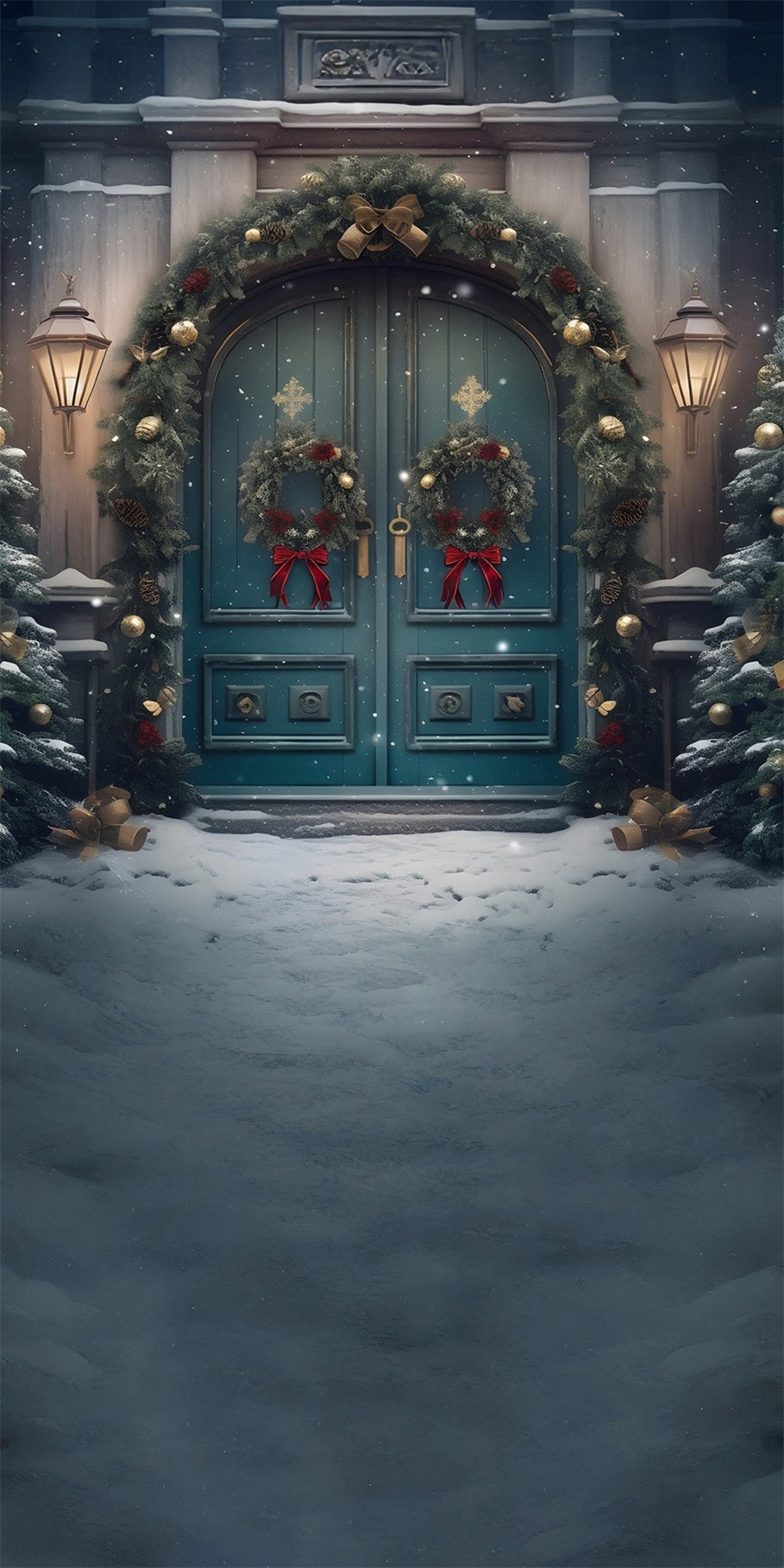 Toile de fond Noël Portail Couronne Paon Bleu Classique 10x10 MRR8-125