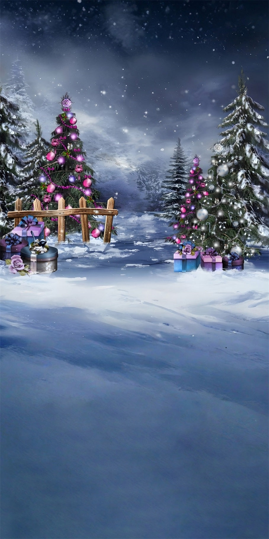 Toile de fond photo Noël Décorations Violettes et Bosquet de Cèdres MRR8-126