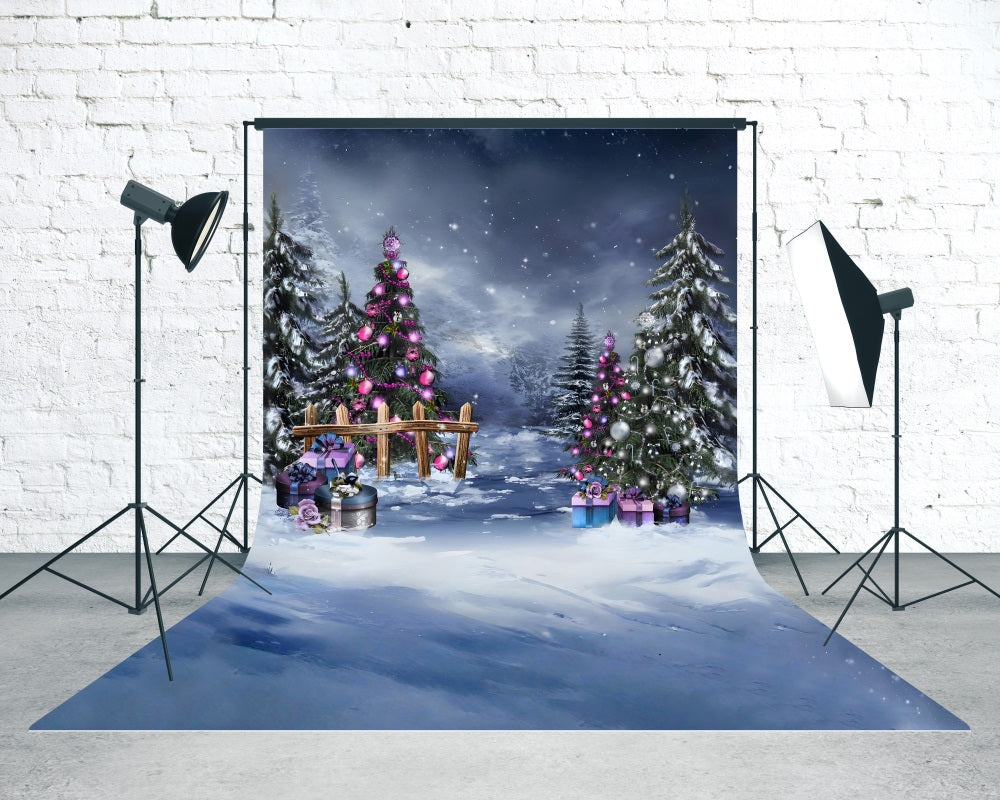 Toile de fond photo Noël Décorations Violettes et Bosquet de Cèdres MRR8-126