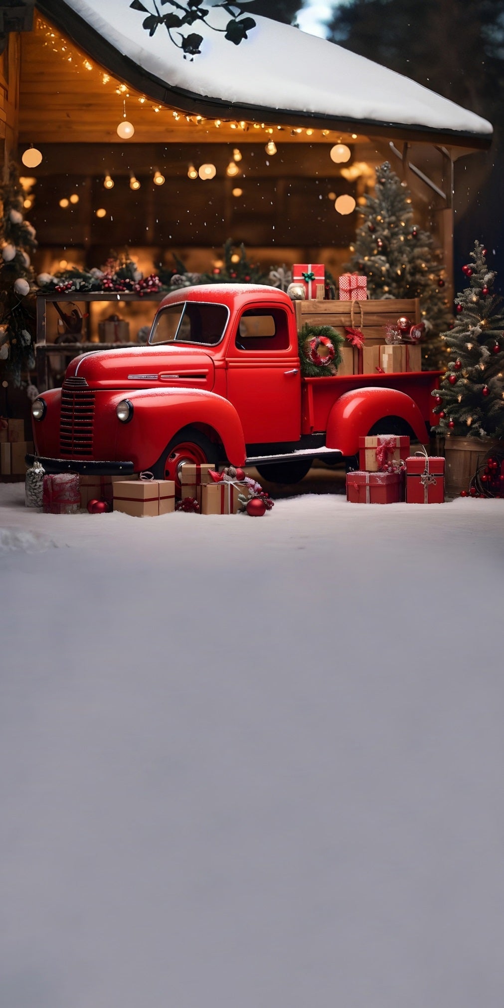 Toile de fond Noël Camion Cadeaux Rouge Vintage sous Avant-toit MRR8-127