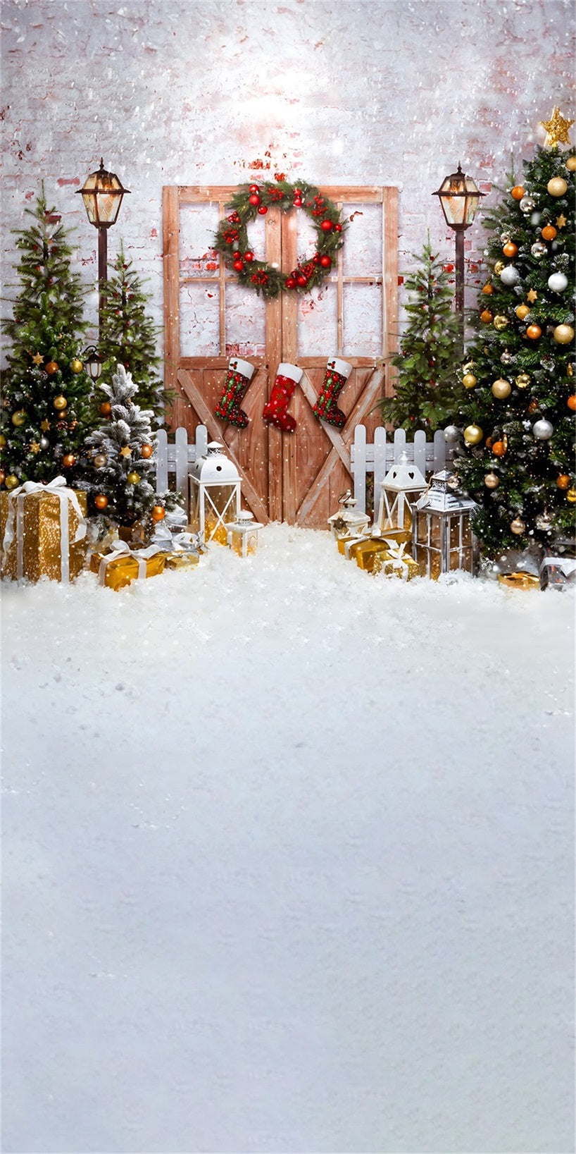 Toile de fond photo Noël Porte Bois Enneigée Classique MRR8-128