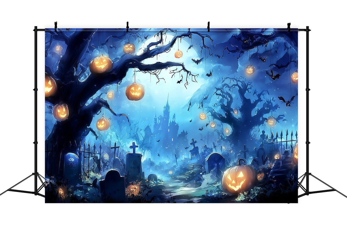 Fond de photo halloween Lustre Citrouille Forêt Château MRR8-13