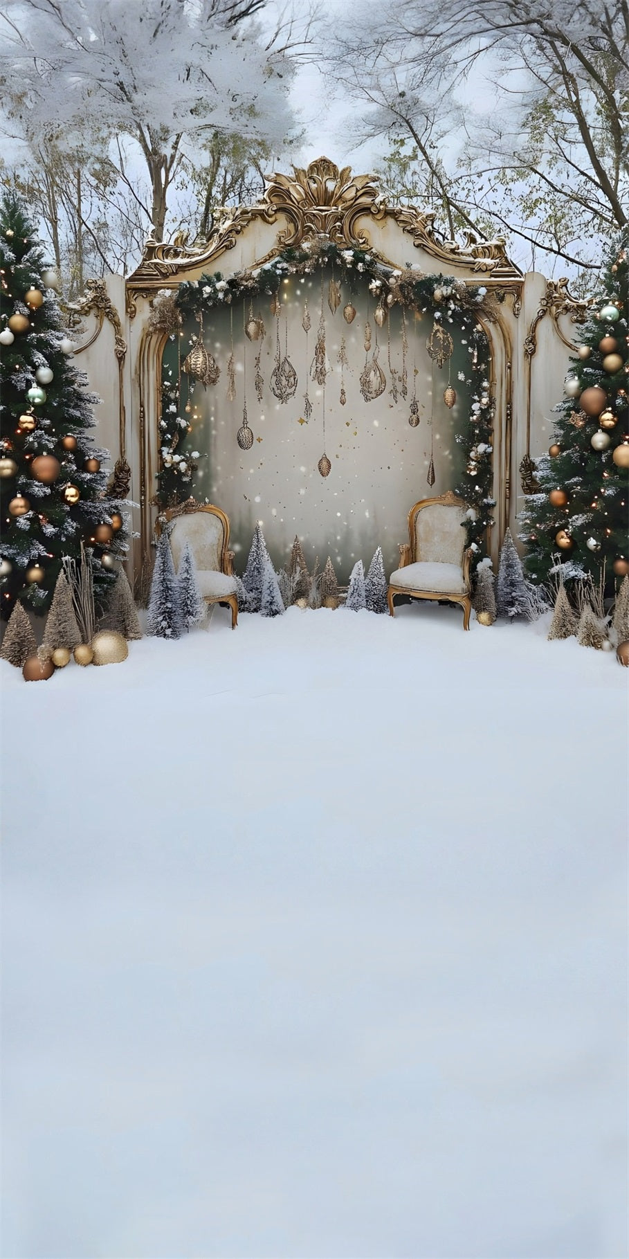 Toile de fond Noël Clôture Dorée Décoration Festive MRR8-130