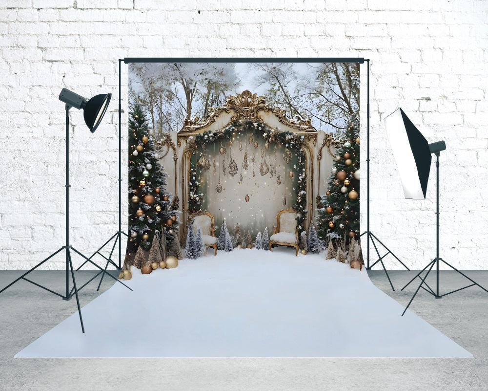Toile de fond Noël Clôture Dorée Décoration Festive MRR8-130