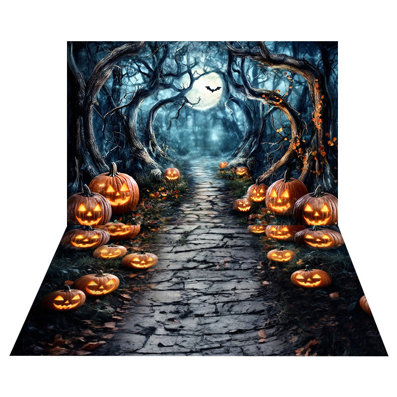 Toile de fond Sentier Forêt aux Citrouilles + Sol Pierre aux Lanternes MRR8-132