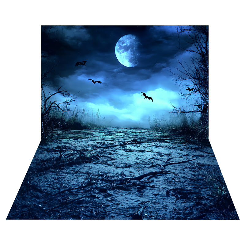 Toile de fond Ciel de Chauve-Souris au Clair de Lune Halloween + Sol Boueux MRR8-134