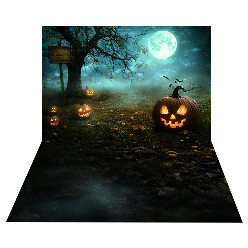 Toile de fond Lueur de Lune Citrouille + Sol Sombre en Patchwork MRR8-135