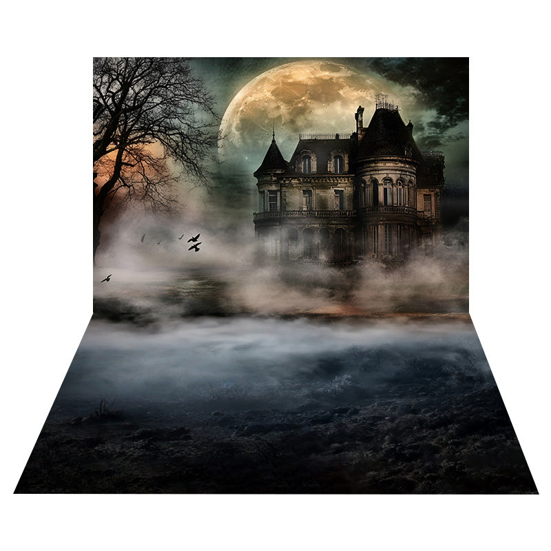 Toile de fond Manoir Lune Hantée + Sol Marais Brumeux Sombre MRR8-147