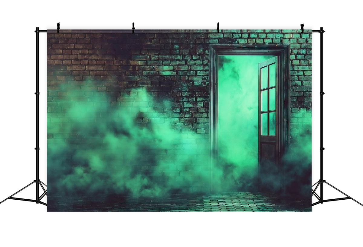 Fond photo halloween Mur Fumé Vert Briques Effrayantes MRR8-15