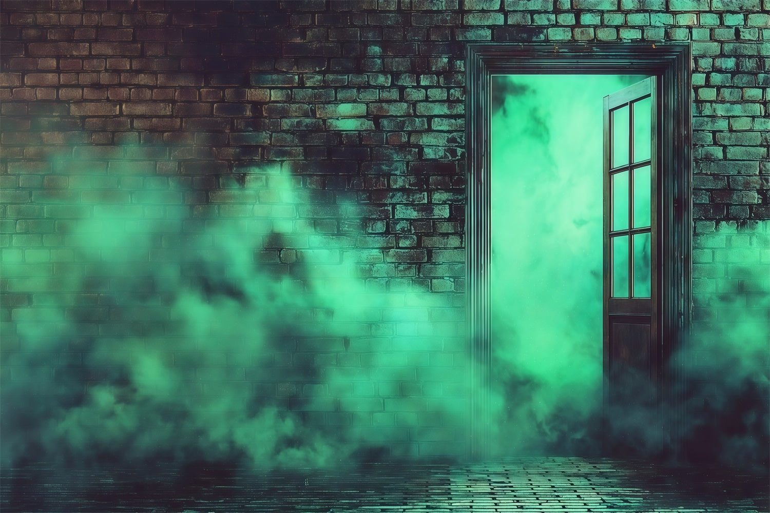Fond photo halloween Mur Fumé Vert Briques Effrayantes MRR8-15