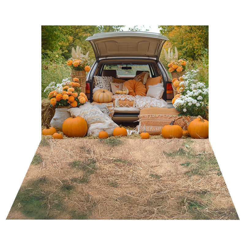 Toile de fond Camion Citrouilles Douillet + Sol Prairie Herbe Sèche MRR8-156