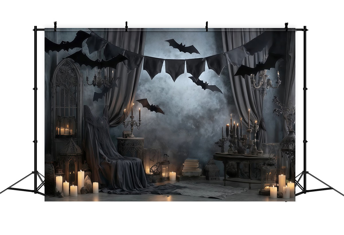 Toile de fond halloween Draperies Gothiques Bougies Chauve-souris MRR8-16