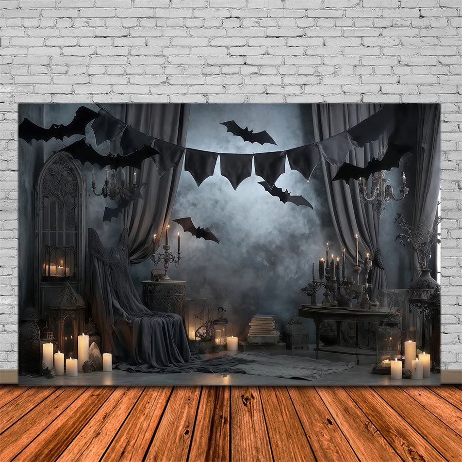 Toile de fond halloween Draperies Gothiques Bougies Chauve-souris MRR8-16
