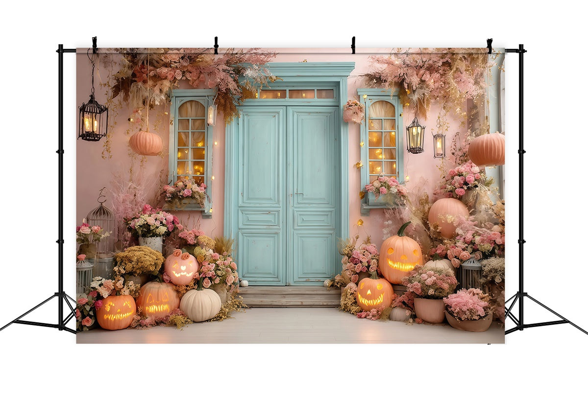 Toile halloween Véranda Fleurie Citrouille Rose MRR8-17