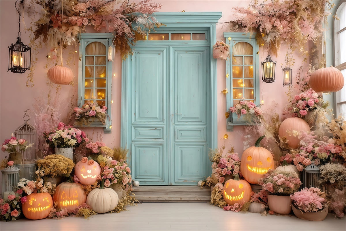 Toile halloween Véranda Fleurie Citrouille Rose MRR8-17