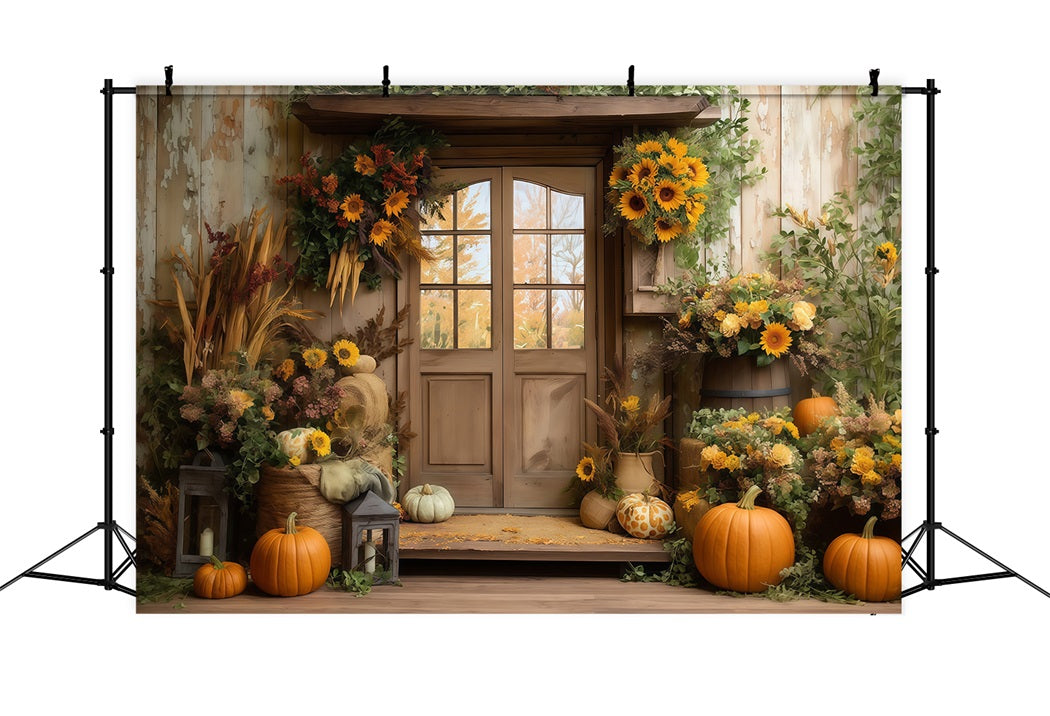 Toile de fond Photo Automne Grange Tournesol Porte Citrouille CSH57-181
