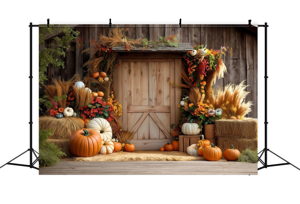 Toile de fond Photo Automne Porte Bois Citrouille Foin Automne CSH57-182