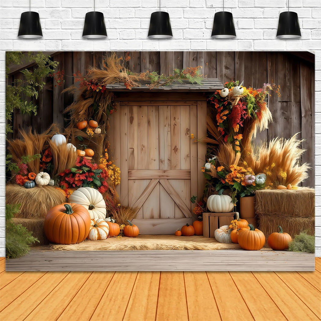 Toile de fond Photo Automne Porte Bois Citrouille Foin Automne CSH57-182