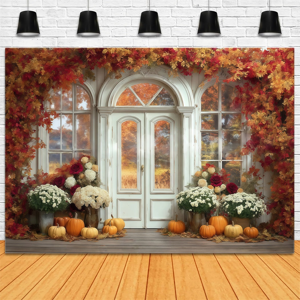 Toile de fond Photo Automne Arche Érable Porte Citrouille Automne CSH57-184