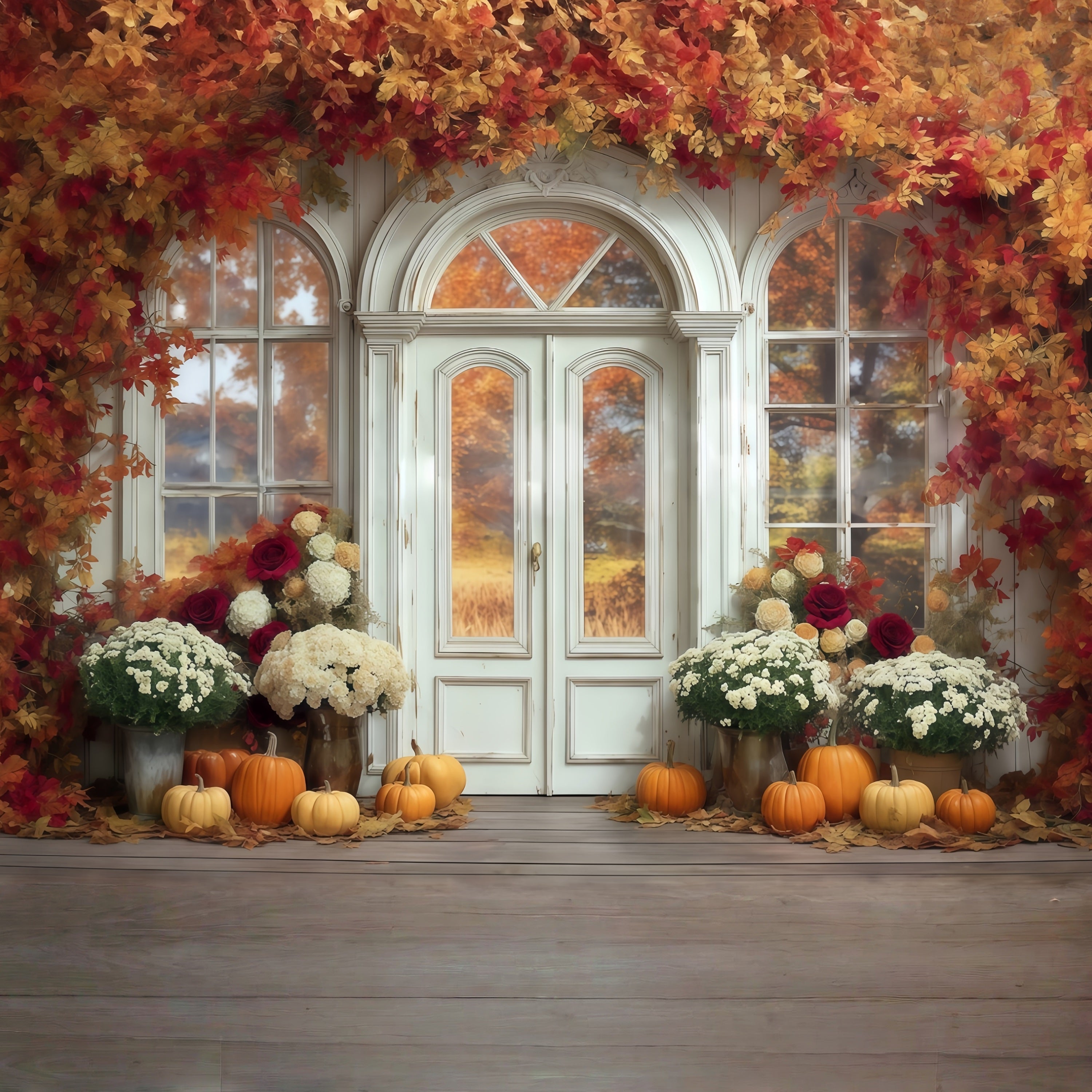 Toile de fond Photo Automne Arche Érable Porte Citrouille Automne CSH57-184