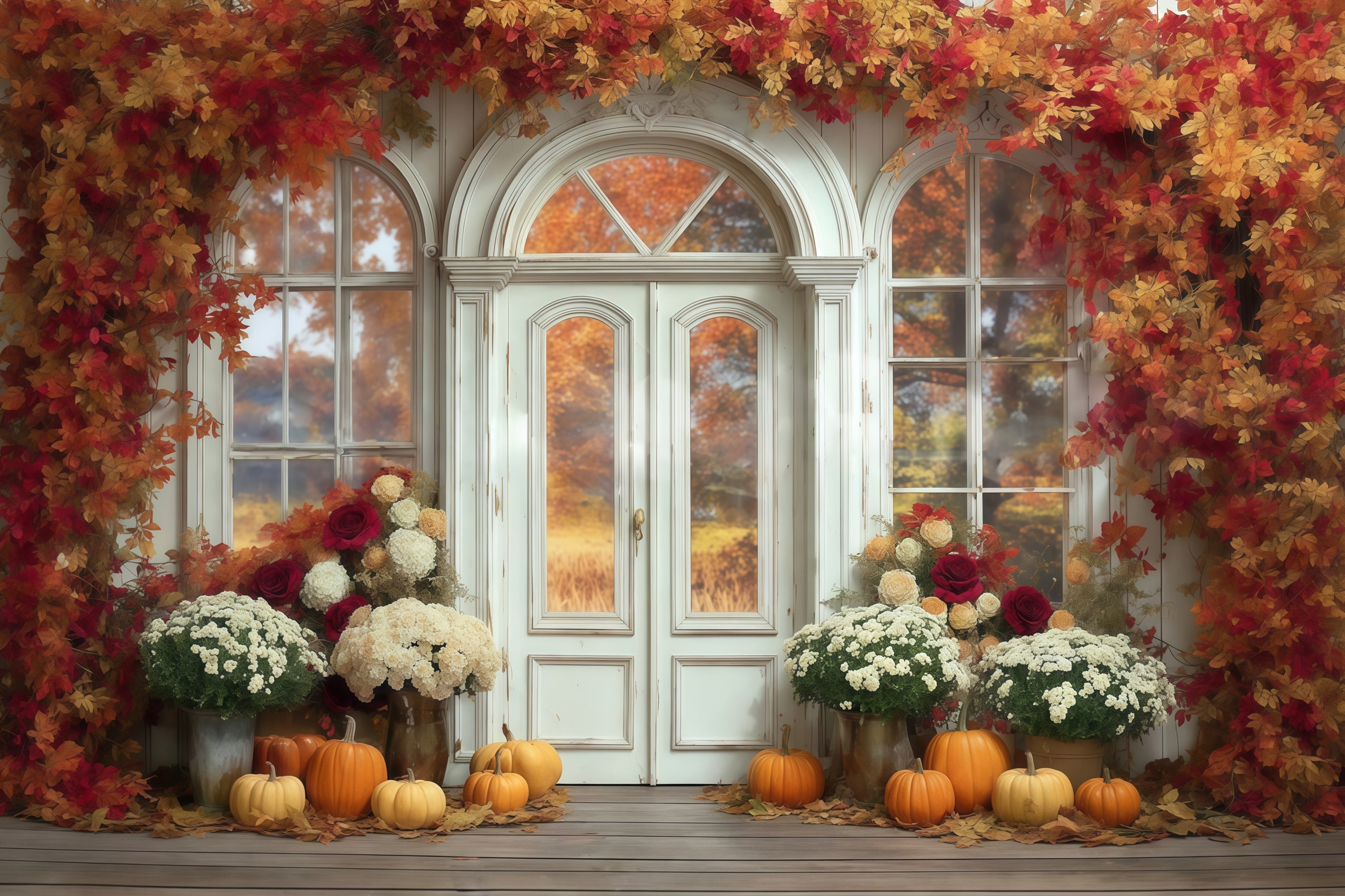 Toile de fond Photo Automne Arche Érable Porte Citrouille Automne CSH57-184