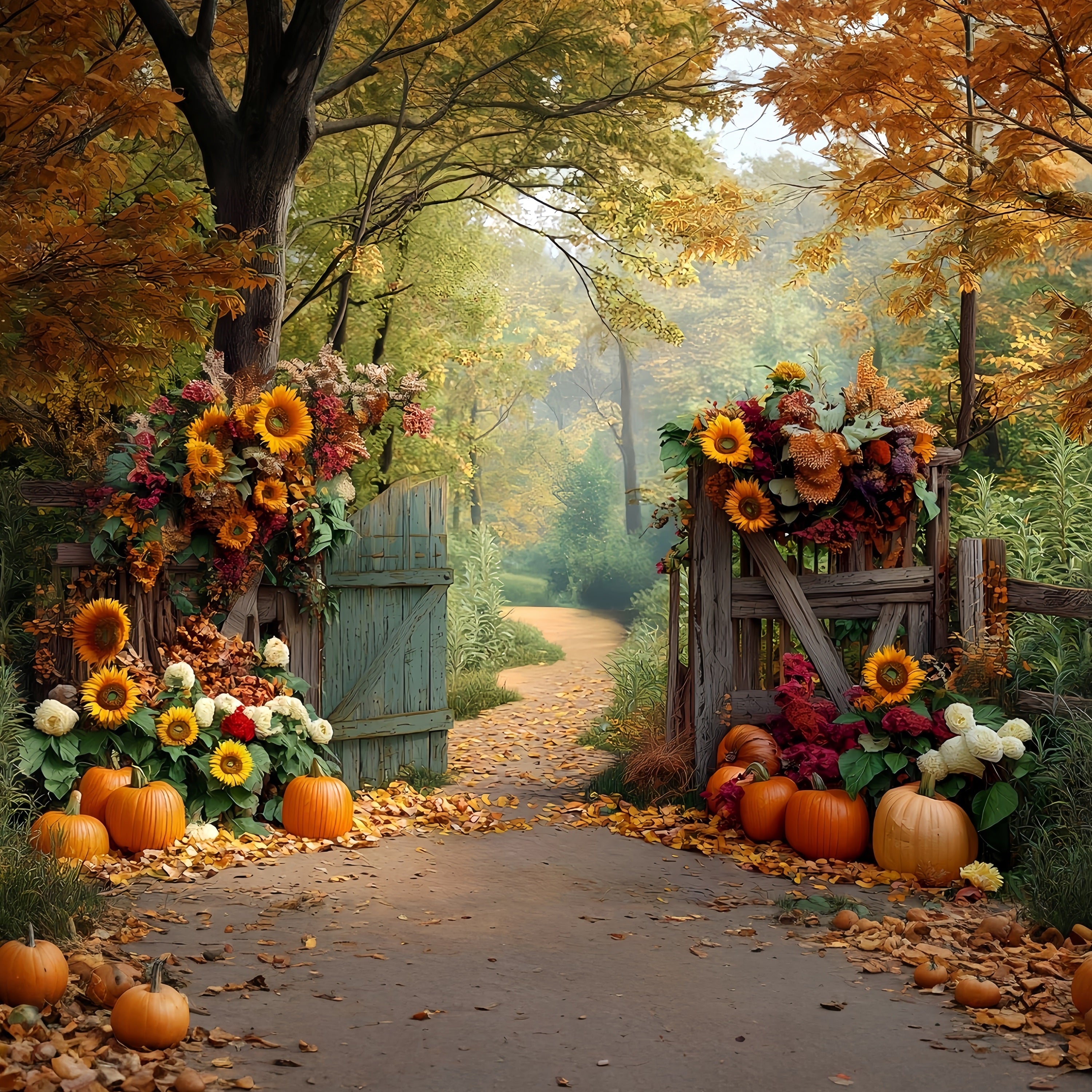 Toile de fond Photo Automne Chemin Citrouille Tournesol Automne CSH57-185