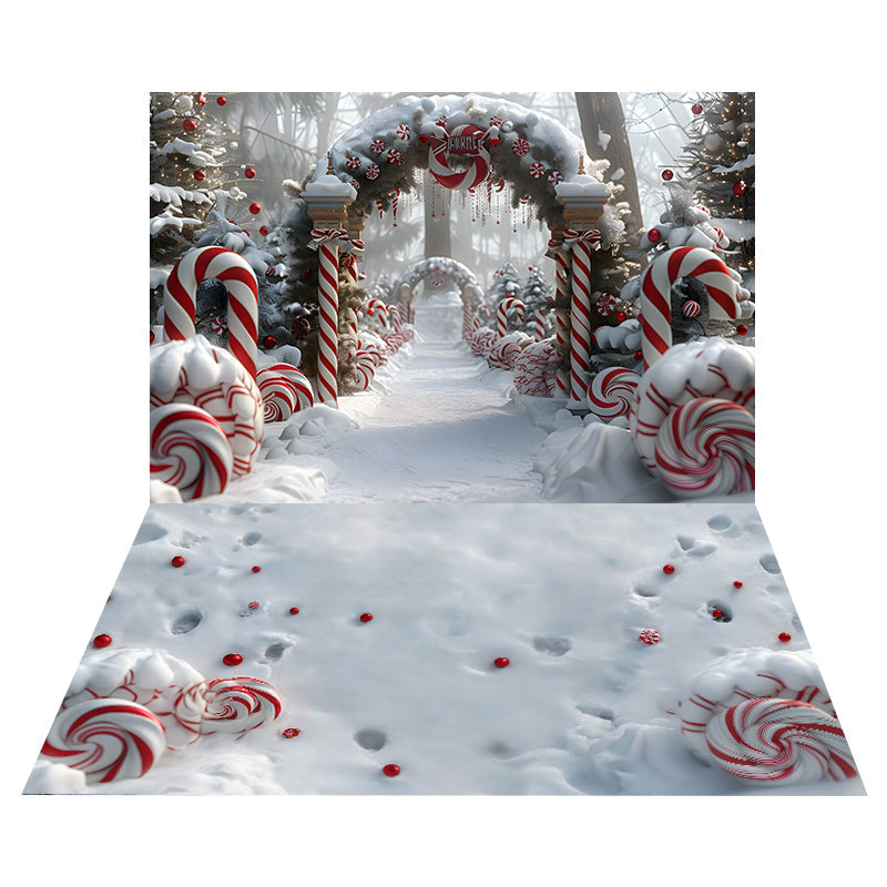 Toile de fond Allée Sucre d’Orge + Sol Neige Bonbon MRR8-187