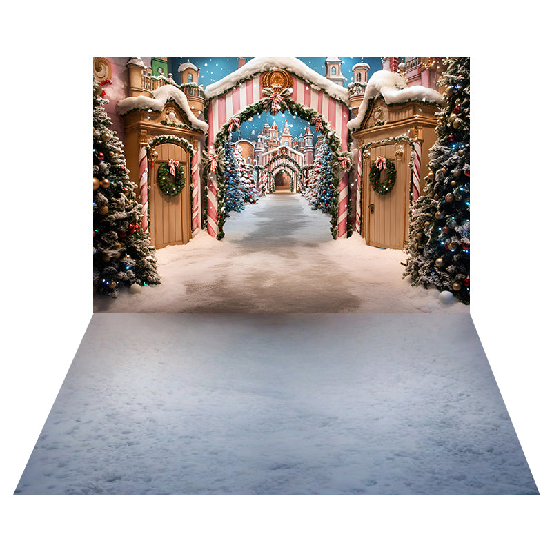 Toile de fond Village Sucré de Noël + Sol Hivernal Givré MRR8-189