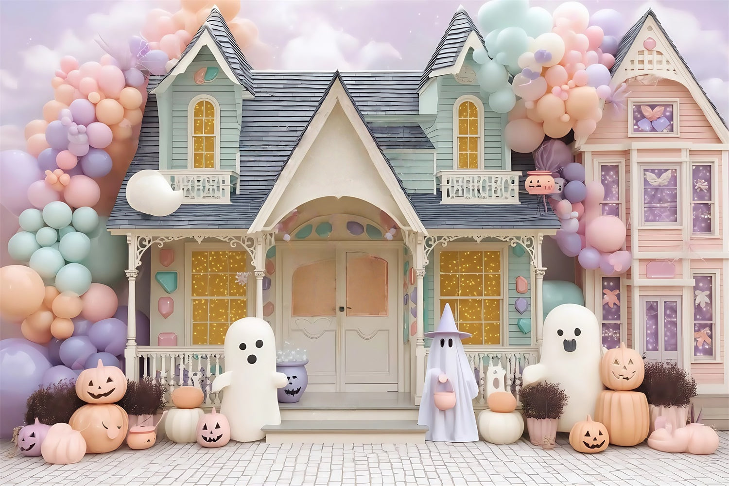 Toile de fond photo halloween Maison de Bonbons Hantée Pastel MRR8-19