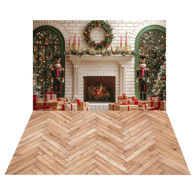 Toile de fond Cheminée Couronne Casse-Noisette + Sol Bois Chevron MRR8-194