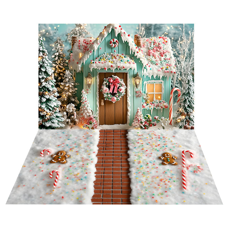 Toile de fond Chalet Pain d’Épices Sucré + Sol Neige de Noël MRR8-196