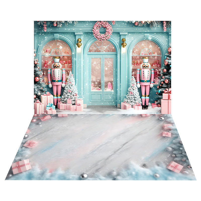 Toile de fond Boutique Hivernale Casse-Noisette + Sol Boîtes Cadeaux Roses MRR8-197