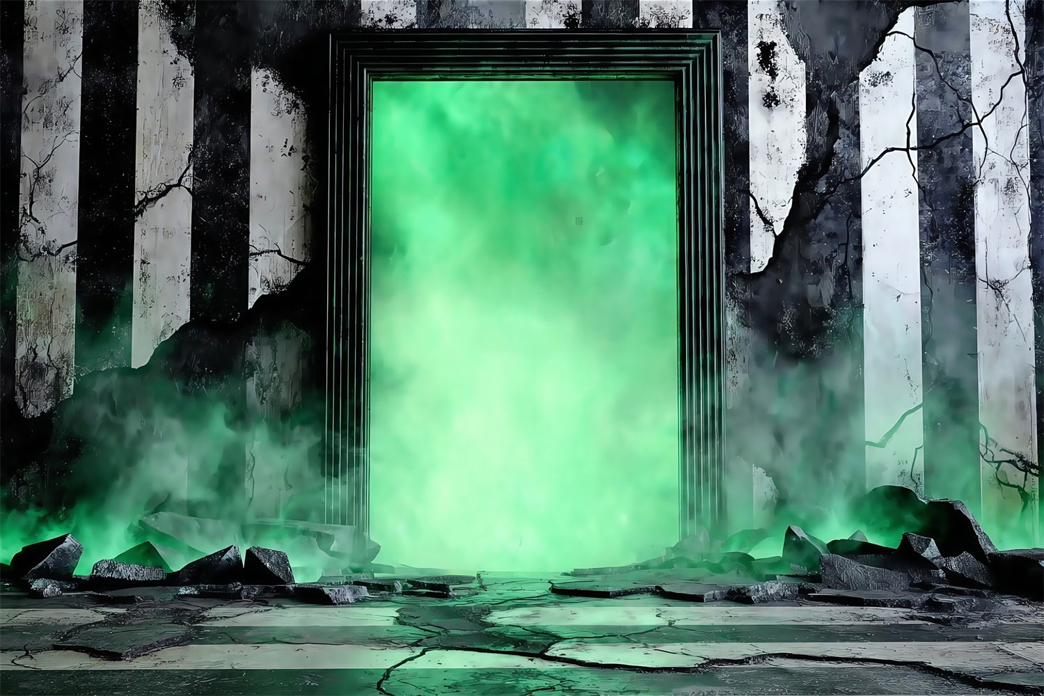 Fond studio halloween Portail Néon Vert Ruines MRR8-20