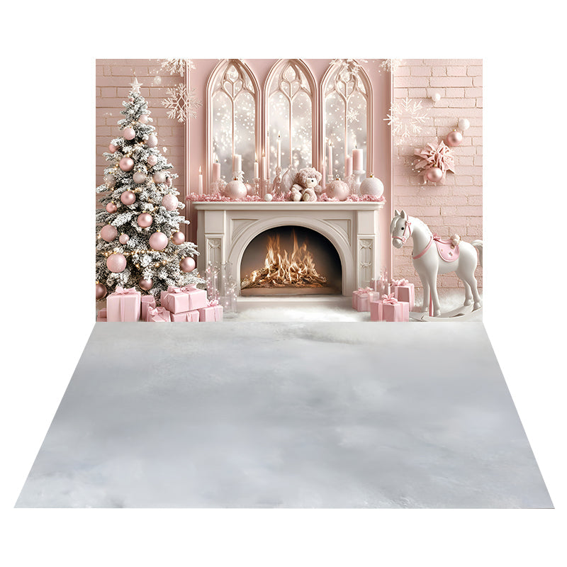 Toile de fond Cheminée Rose Poudré + Sol Glace Givrée MRR8-203