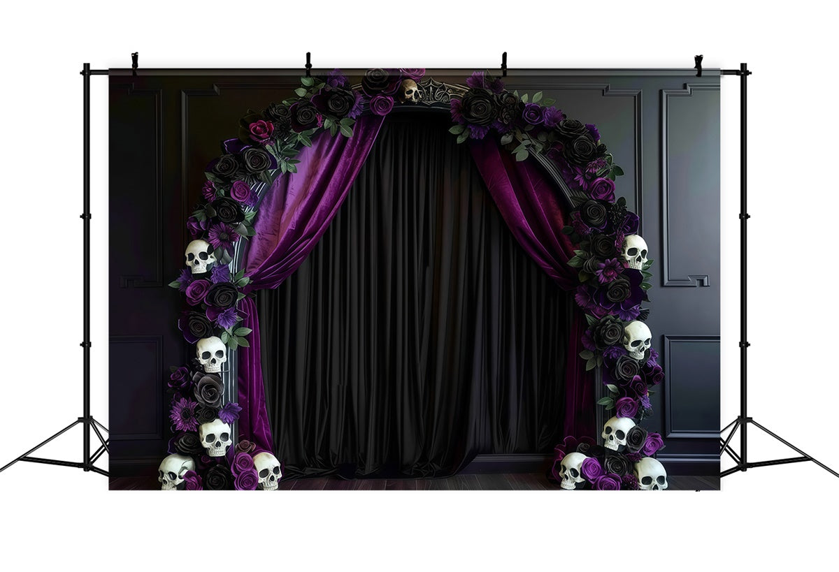 Fond de photo halloween Arche Gothique Crâne Fleur MRR8-21