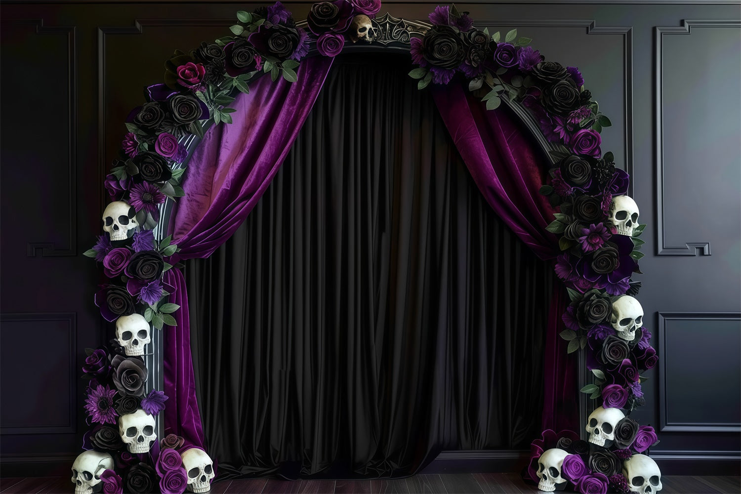 Fond de photo halloween Arche Gothique Crâne Fleur MRR8-21