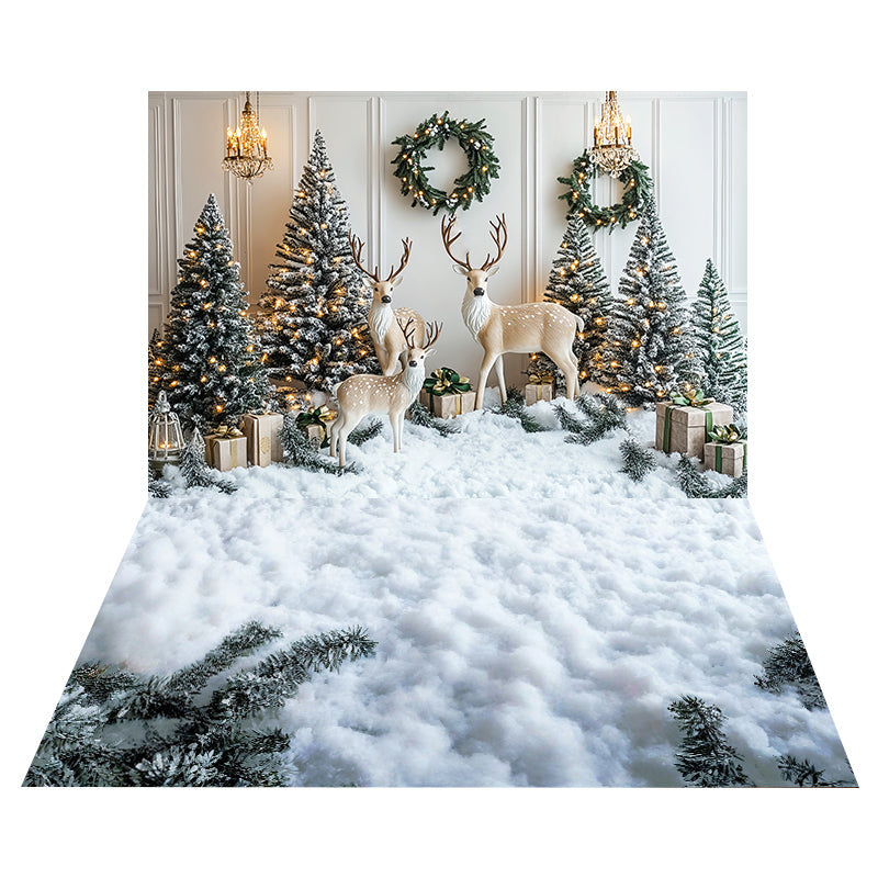 Toile de fond Noël Renne Hivernal + Sol Sapin Neigeux MRR8-210