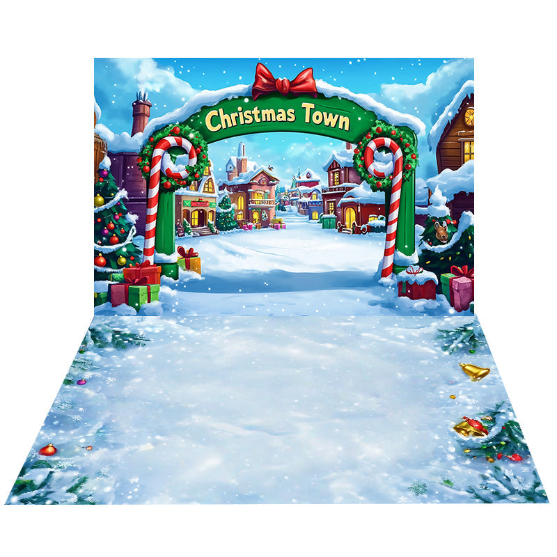 Toile de fond Ville de Noël Voituretoon + Sol Neige Ornements MRR8-215