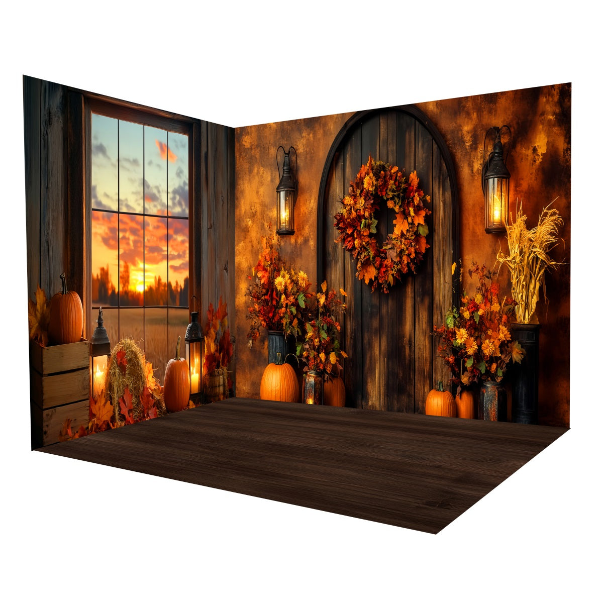Ensemble de Salle Automne Porte Rustique Récolte de Citrouilles MRR8-218