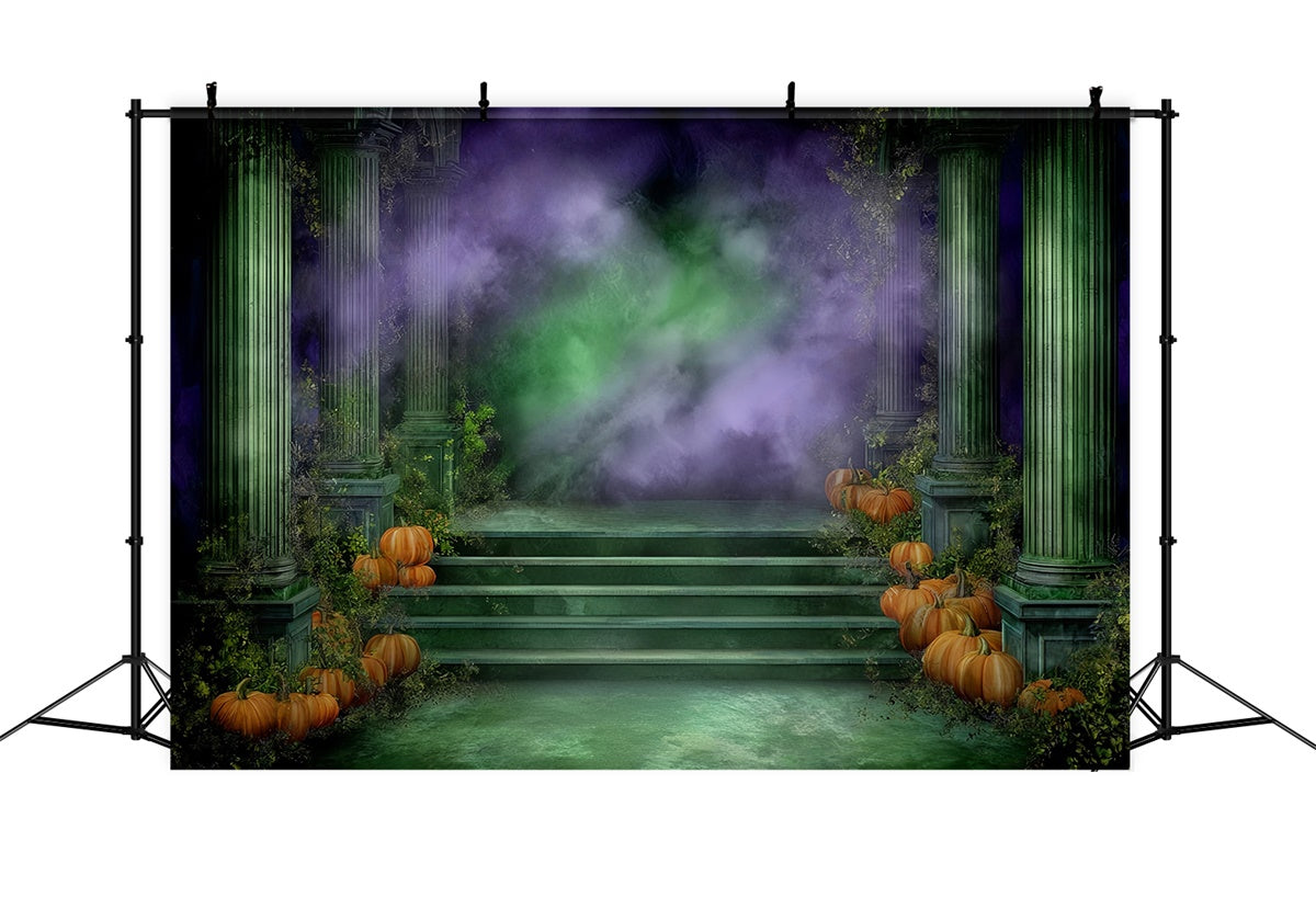 Toile photo halloween Temple Citrouille Lierre Ancien MRR8-22