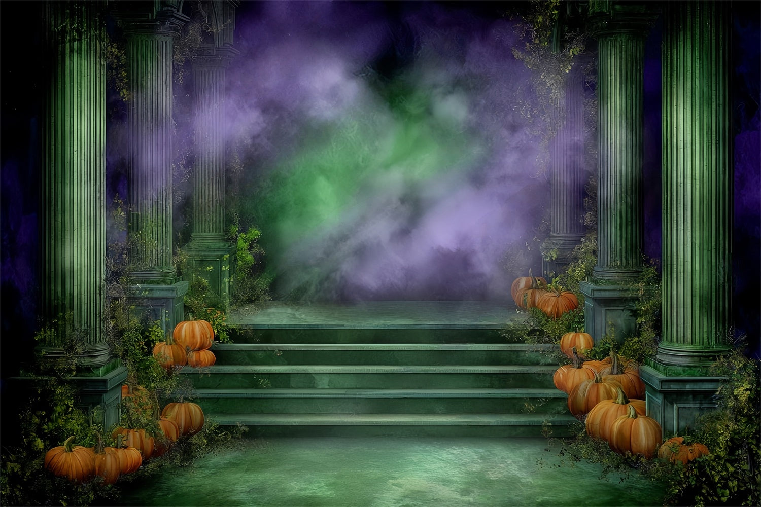 Toile photo halloween Temple Citrouille Lierre Ancien MRR8-22