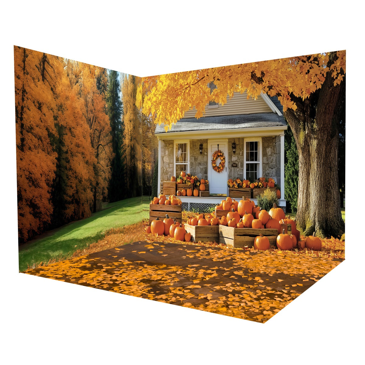 Ensemble de Salle Automne Porche Rustique Récolte de Citrouilles MRR8-222