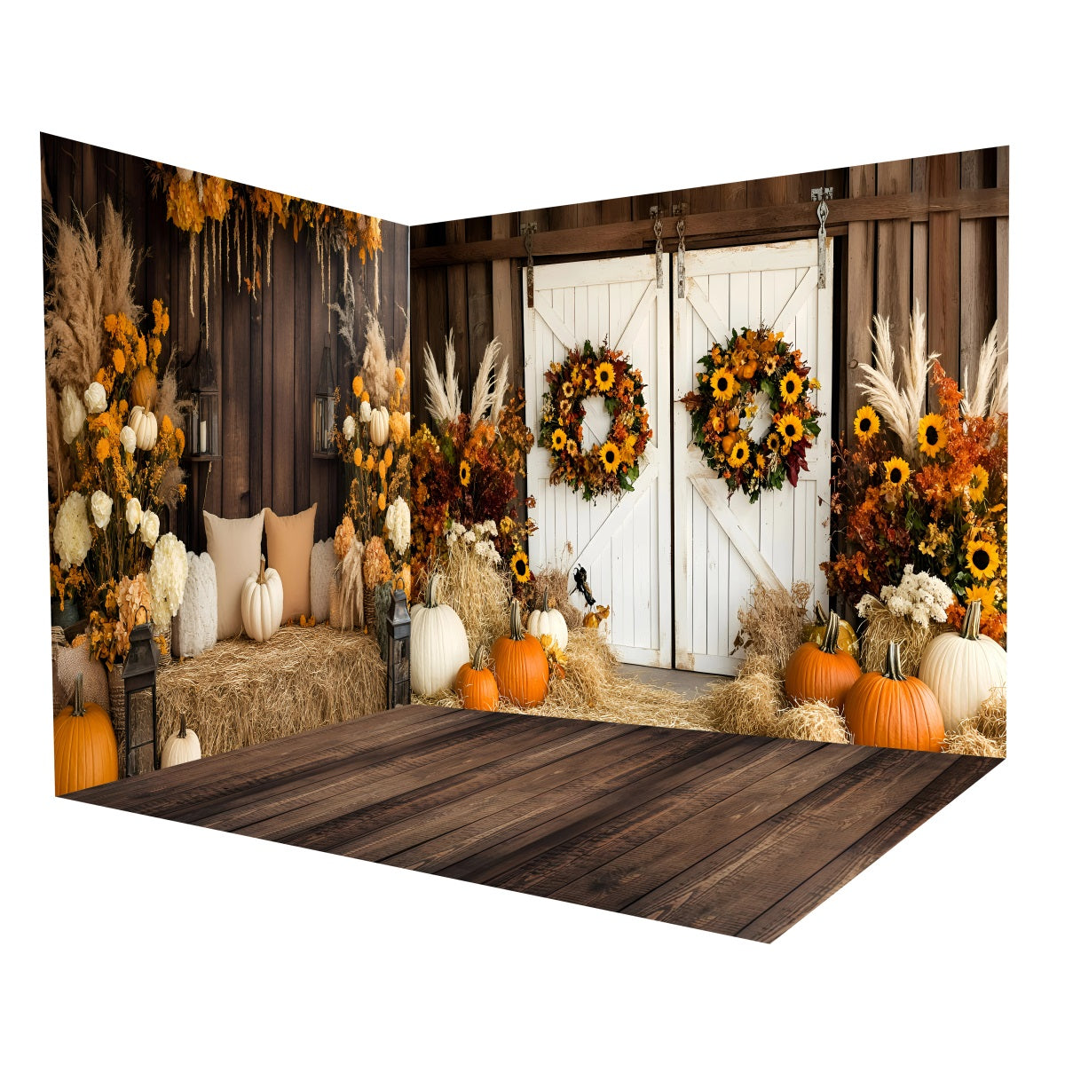 Ensemble de Salle Automne Grange Rustique Portes Tournesols MRR8-233