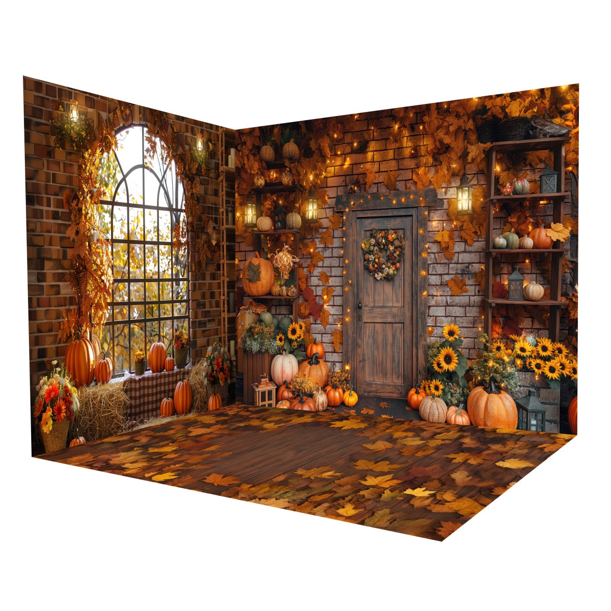 Ensemble de Salle Automne Mur Brique Citrouilles MRR8-234