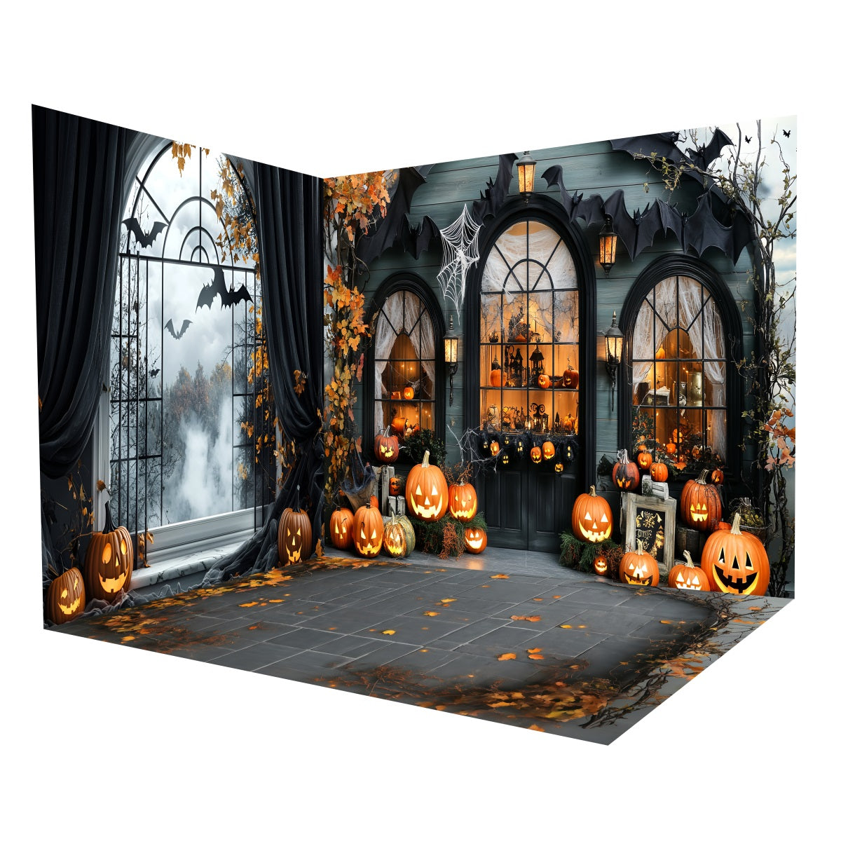 Ensemble de Salle Halloween Lanterne Citrouille Fenêtre Gothique MRR8-237