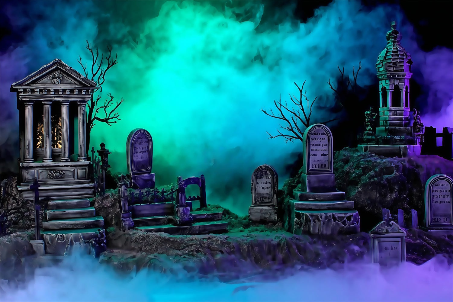 Toile de fond halloween Tombes Brumeuses Lumineuses MRR8-24