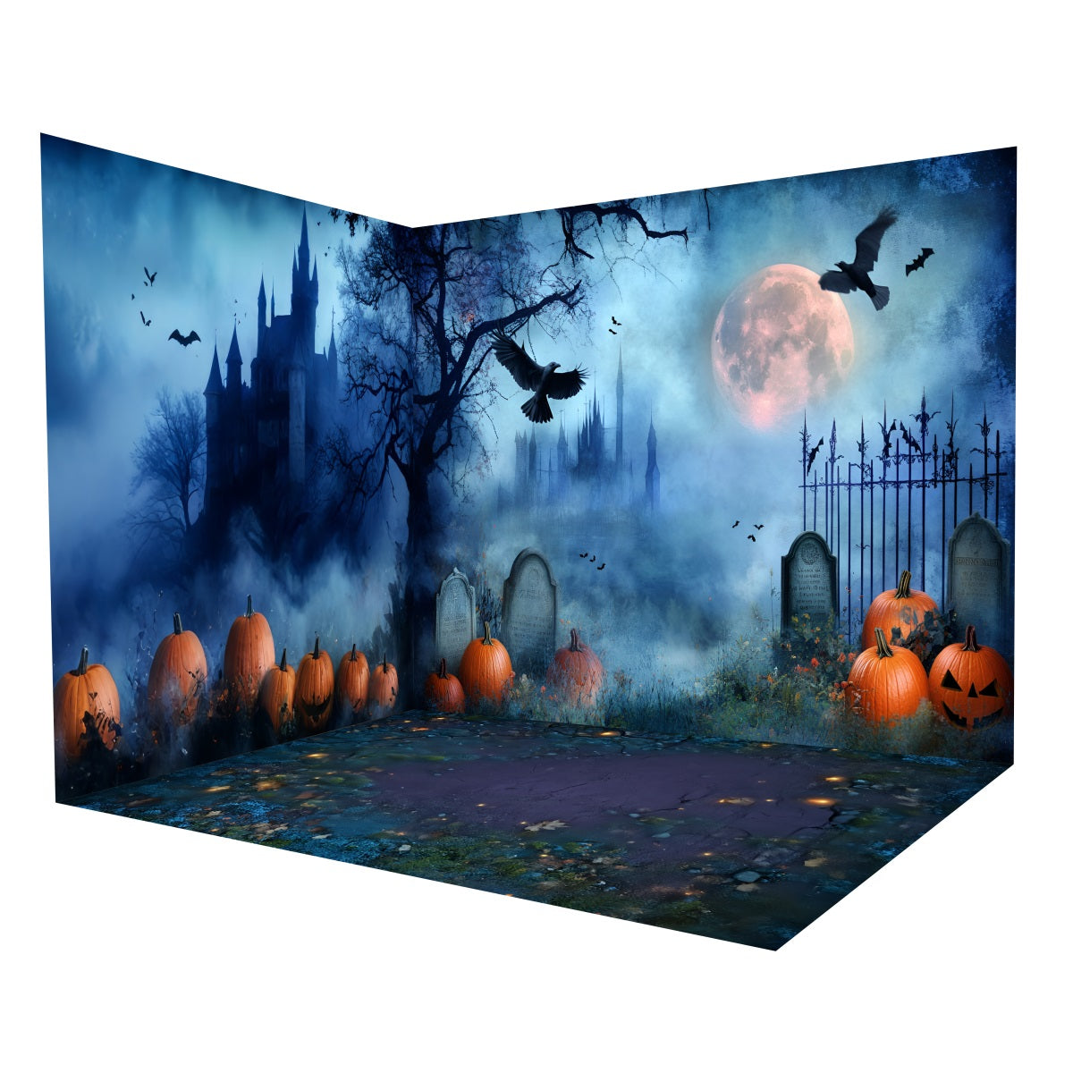 Ensemble de Salle Halloween Château Hanté Citrouilles au Clair de Lune MRR8-240