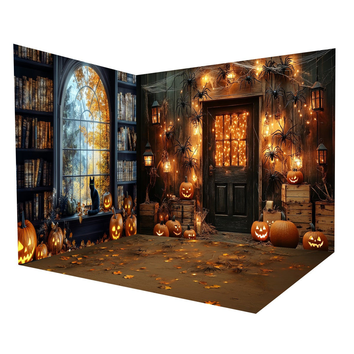Ensemble de Salle Halloween Bibliothèque Sorcière Toiles d’Araignées Citrouilles MRR8-241